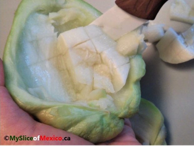 carving chayote in half My slice of mexico