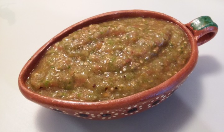 zero-mile salsa in clay bowl